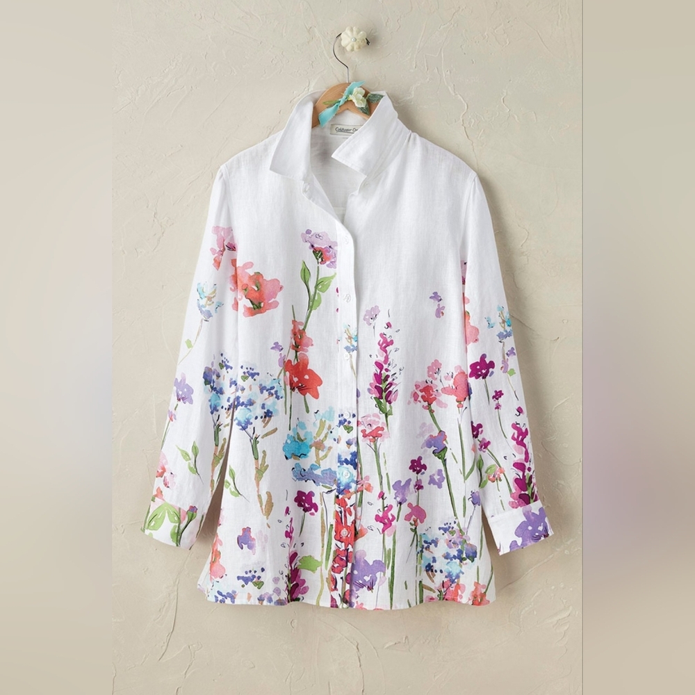 Coldwater Creek 100% Linen L Spring Flord Tunic Top